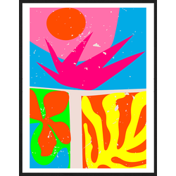 Any Image Print 'Fluo Abstract Plants' - Schilderij - Wanddecoratie - Inclusief beukenhouten lijst - Poster - 73x93cm - Zwarte lijst met Passe Partout