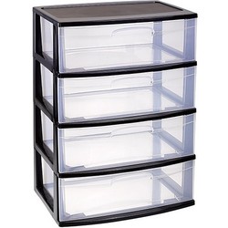 Zwarte/transparante ladekast/organiser 40 x 56 x 80 cm - Ladeblok