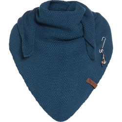 Knit Factory Coco Gebreide Omslagdoek - Driehoek Sjaal Dames - Petrol - 190x85 cm - Inclusief sierspeld