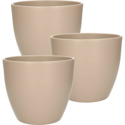 3x stuks bloempot mat taupe keramiek voor kamerplant H17 x D19.5 cm - Plantenpotten