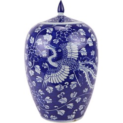 Fine Asianliving Chinese Gemberpot Blauw Handgeschilderd Draak Phoenix