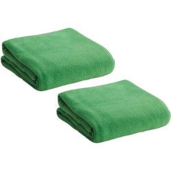 Fleece deken/plaid - 2x - groen - 120 x 150 cm - Polyester fleece - Plaids