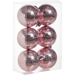 24x Kunststof kerstballen cirkel motief roze 6 cm kerstboom versiering/decoratie - Kerstbal