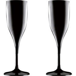 Champagne/prosecco flute - Set van 2x stuks - zwart - 150 ml - kunststof - glazen - Champagneglazen