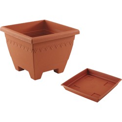 1x stuks vierkante plantenbakken terra cotta met opvangschaal 40 x 40 x 31 cm - Plantenbakken