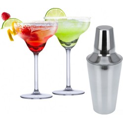 Set van 4x Margarita cocktailglazen met cocktailshaker RVS - Cocktailglazen