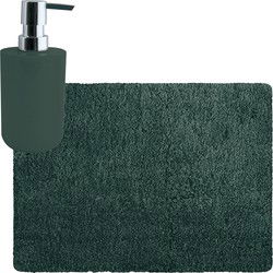 MSV badkamer droogloop tapijt - Langharig - 50 x 70 cm - incl zeeppompje zelfde kleur - donkergroen - Badmatjes