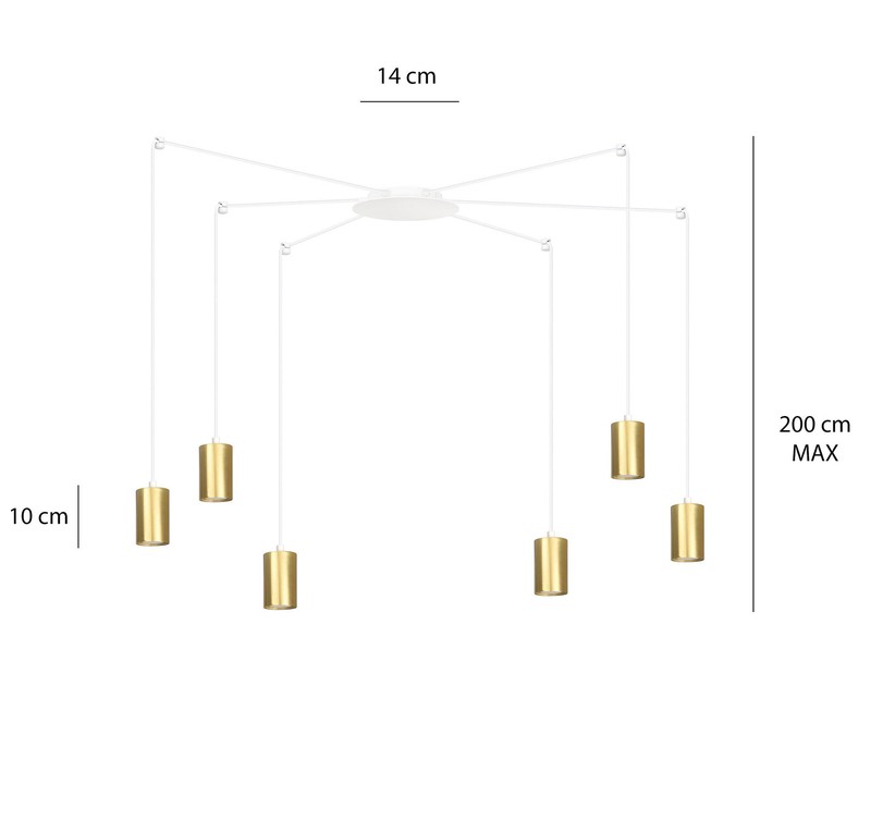 Turku witte regelbare spider hanglamp met 6 gouden kokers metaal GU10 - 