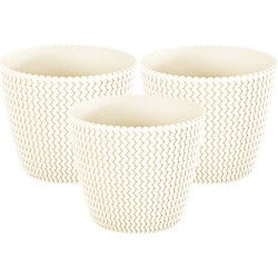 Set van 3x stuks plantenpotten/bloempotten kunststof dia 13 cm en hoogte 11 cm creme wit - Plantenpotten