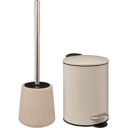 5Five Badkamer accessoires set - beige - pedaalemmer/wc-borstel - Badkameraccessoireset