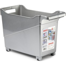 Plasticforte opberg Trolley Container - zilver - op wieltjes - L38 x B18 x H26 cm - kunststof - Opberg trolley