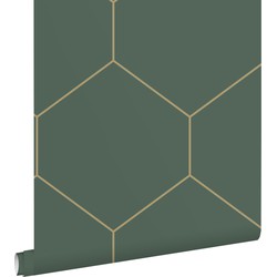 ESTAhome behang hexagon donkergroen en goud - 50 x 900 cm - 139558