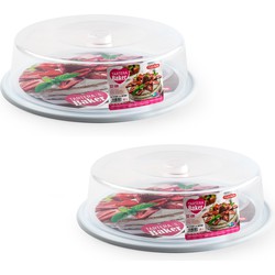 PlasticForte Taart bewaardoos - 2x stuks - rond - wit - D32 x H9,5 cm - Taartplateaus