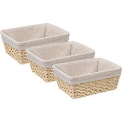 5Five - 3x - Broodmand Bistro plus - gevlochten papier/stof - creme wit - 25 x 19 x 10 cm - broodmand