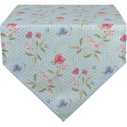 Clayre & Eef Tafelloper  50x160 cm Blauw Groen Katoen Bloemen Tafelkleed