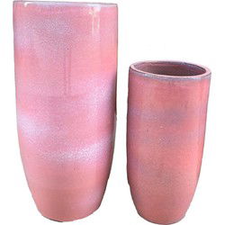 PTMD Bloempot Dezzel - 30x30x70 cm - Keramiek - Roze - Set van 2
