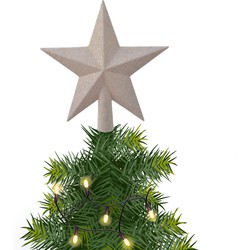 Kunststof piek kerst ster wol wit met glitters H19 cm - kerstboompieken