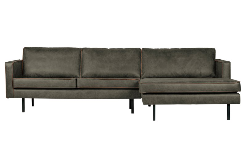 BePureHome Rodeo Chaise Longue Rechts - Recycle Leer - Army - 85x300x86 - 