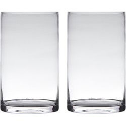 Hakbijl Glass Vaas - Set van 2x stuks - cilinder - glas - transparant - 15 x 25 cm - Vazen