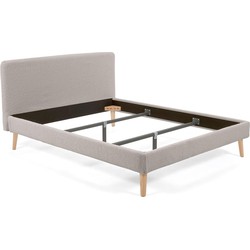 Kave Home - Dyla bed in lichtgrijs fleece, met massief beukenhouten poten voor een matras van 160 x 20