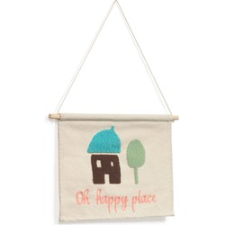 Kave Home - Wandkleed Leshy 100% katoen 'oh happy place' multicolour 35 x 25 cm