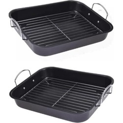 2x stuks zwarte non stick braadslede met rooster - Braadsleses