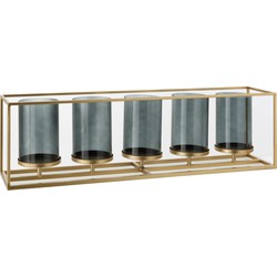 J-line - Windlicht 5 Delig Rechthoek Laag Metaal/glas Goud - 70x15x20cm