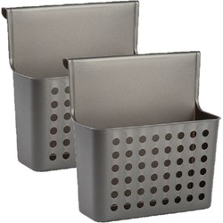 Set van 2x stuks badkamer/keuken hang opbergmandjes/organizers antraciet 26 x 24 cm - Opbergmanden