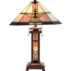 LumiLamp Tiffany Tafellamp  42x42x60 cm  Beige Groen Glas Tiffany Bureaulamp