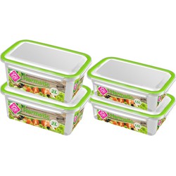 4x Voedsel plastic bewaarbakjes 1,5 en 2 liter transparant/groen - Vershoudbakjes