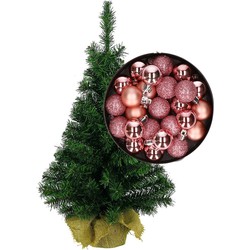 Mini kerstboom/kunst kerstboom H35 cm inclusief kerstballen roze - Kunstkerstboom