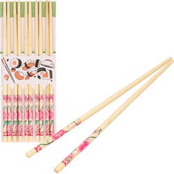 Sushi eetstokjes - 5x setjes - bamboe hout - roze bloemen print - 24 cm - Eetstokjes