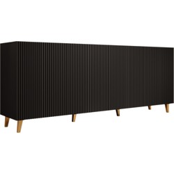 Meubella Dressoir Palamos - Mat zwart - 200 cm