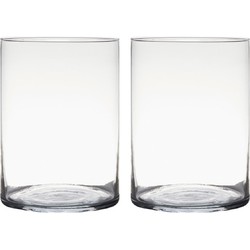 Hakbijl Glass Vaas - 2x - cilinder - glas - transparant - 25 x 18 cm - Vazen