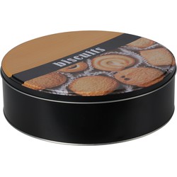 Excellent Houseware koektrommel/voorraadblik Biscuits - metaal - zwart/bruin - 22 x 6.5 cm - Voorraadblikken