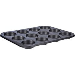 Muffin vorm/bakvorm - zwart - 36 x 28 x 3 cm - voor 12 muffins - Cakevormen