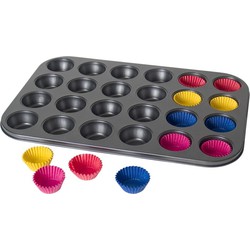 Mini muffins en cupcakes bakken bakvorm/bakblik 38 x 26 cm - voor 24x stuks - Muffinvormen / cupcakevormen