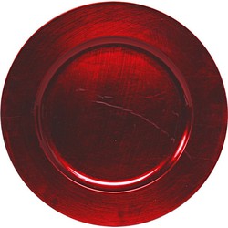 6x Ronde diner onderborden rood glimmend 33 cm - Onderborden