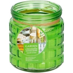 Citronella/citrus geurkaars in glazen pot - 12 cm - groen - geurkaarsen