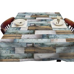 Bruine/blauwe tafelkleden/tafelzeilen houten planten print 140 x 250 cm rechthoekig - Tafelzeilen