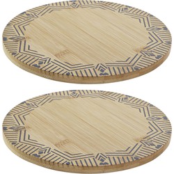 Set van 2x stuks ronde pannen onderzetters van bamboe met print D20 cm - Panonderzetters