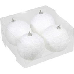 4x Kunststof kerstballen met sneeuw effect wit 10 cm - Kerstbal