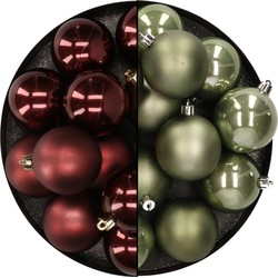 Kunststof kerstballen 6 cm - 24x stuks - mahonie bruin en groen - Kerstbal