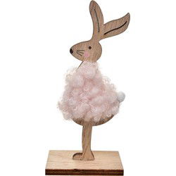 Clayre & Eef Decoratie Beeld Konijn Bruin Roze Hout
