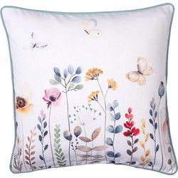 Clayre & Eef Kussenhoes  40x40 cm Wit Groen Katoen Vierkant Bloemen Sierkussenhoes