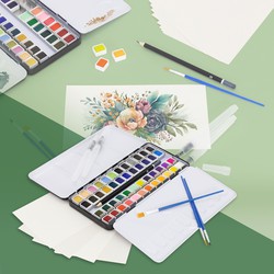 Aquarelverfdoos met 48 kleuren inclusief penselen en papieren verfdoosset