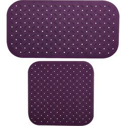 MSV Douche/bad anti-slip matten set badkamer - rubber - 2x stuks - paars - 2 formaten - Badmatjes