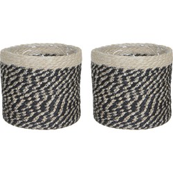 2x stuks naturel zwart rotan planten pot mand van gedraaid jute/riet H20 en D20 cm - Plantenpotten