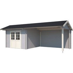 Blokhut met overkapping Maribel 680x300 Platinum Grey-Wit