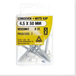 Schroef kap wit 4.5x50mm verz 8st
